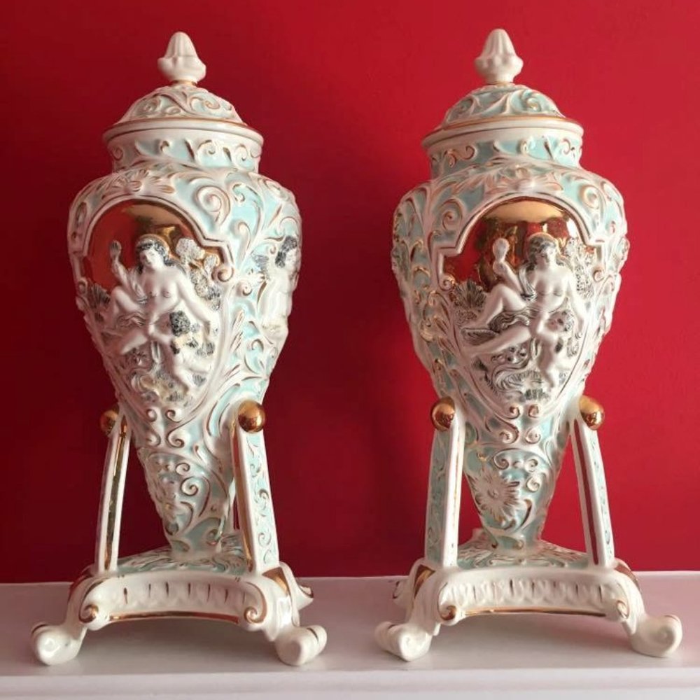 Vintage Capodimonte 2 Vases made in Italy